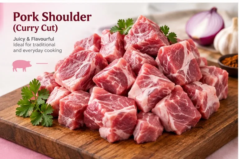 Pork Shoulder (Curry Cut) — Juicy & flavourful. Ideal for traditional and everyday cooking.
